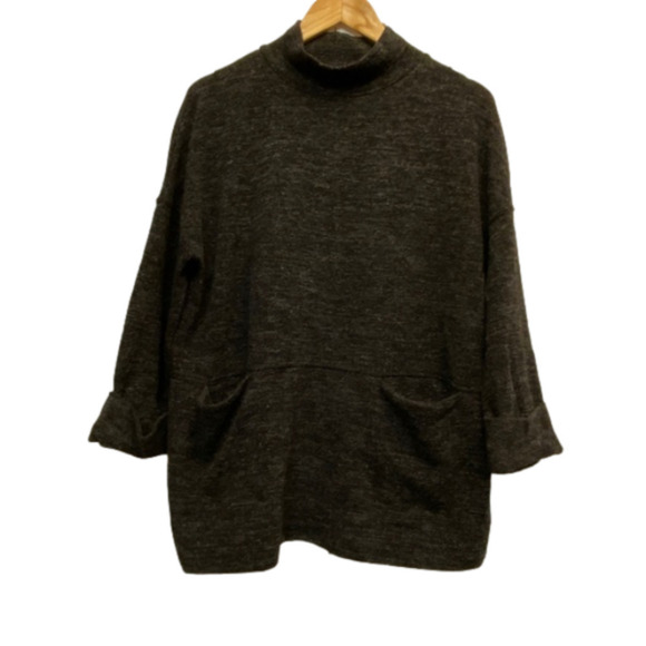 𝅺LADIES Roots pullover mixed grey/black 3/4 sleeve mock neck with front pockets - Picture 1 of 5